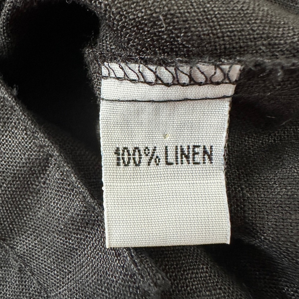 Tulsi Button Up Blouse Womens Large Black 100% Linen 3/4 Sleeve Split Neck Airy - Picture 4 of 8
